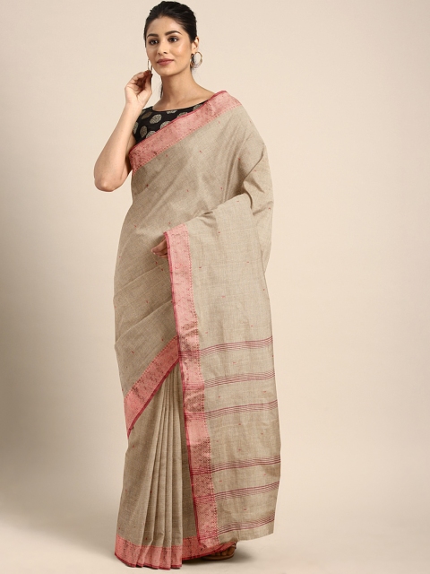 

Pavechas Beige & Pink Pure Cotton Woven Design Taant Saree