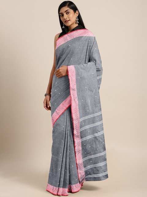 

Pavechas Grey & Pink Pure Cotton Woven Design Taant Saree