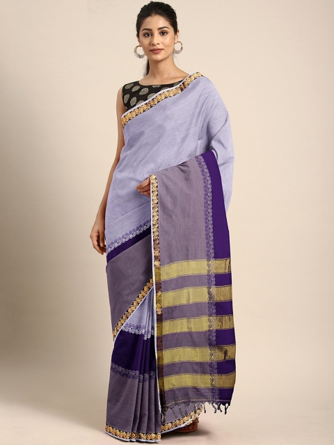 

Pavechas Blue Pure Cotton Colourblocked Venkatgiri Saree