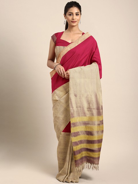 

Pavechas Pink & Beige Pure Cotton Colourblocked Venkatgiri Saree