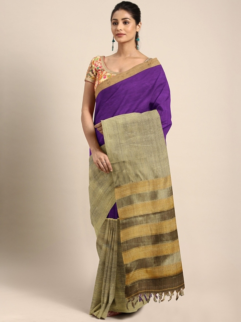 

Pavechas Purple & Beige Pure Cotton Colourblocked Venkatgiri Saree