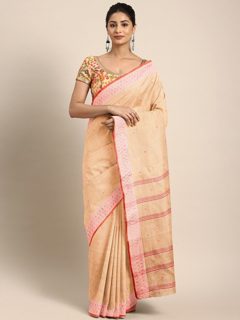 

Pavechas Beige & Pink Pure Cotton Self Design Taant Saree