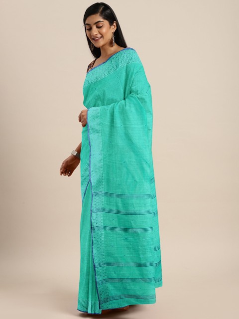 

Pavechas Sea Green Pure Cotton Self Design Taant Saree