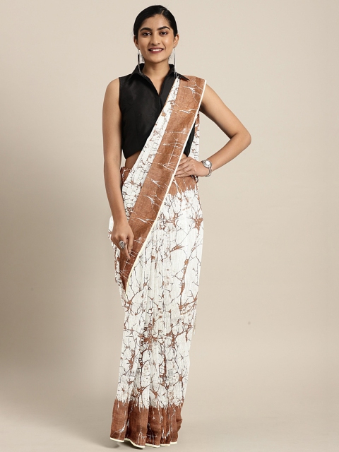 

KALINI White & Brown Batik Printed Mangalagiri Saree