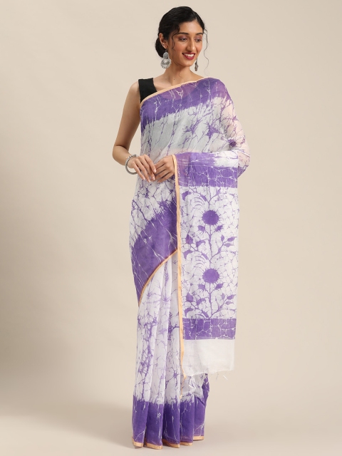 

KALINI White & Purple Batik Printed Mangalagiri Saree