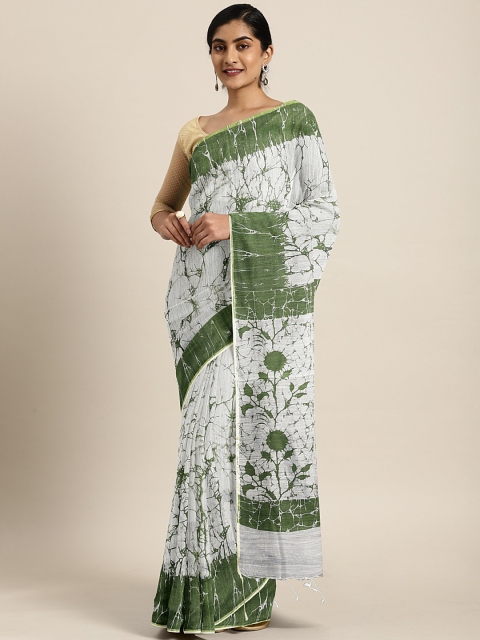 

KALINI Grey & Green Batik Printed Mangalagiri Saree