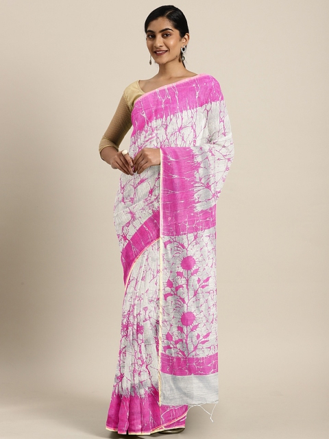 

KALINI Off-White & Pink Batik Printed Mangalagiri Saree