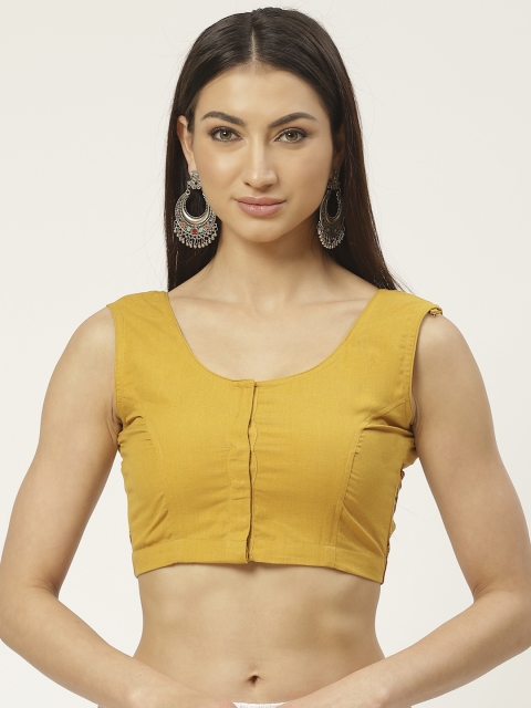 

Molcha Women Mustard Yellow Pure Cotton Hand Block Printed Back Saree Blouse