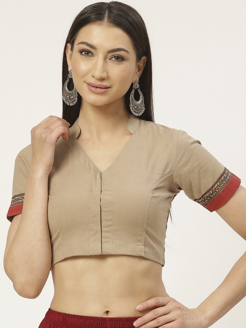 

Molcha Beige & Maroon Pure Cotton Hand Block Printed Back Saree Blouse