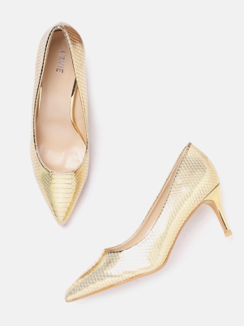 

Lavie Women Gold-Toned Snakeskin Textured Pumps
