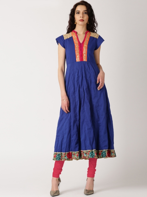 

IndusDiva Women Navy Blue Solid Anarkali Kurta
