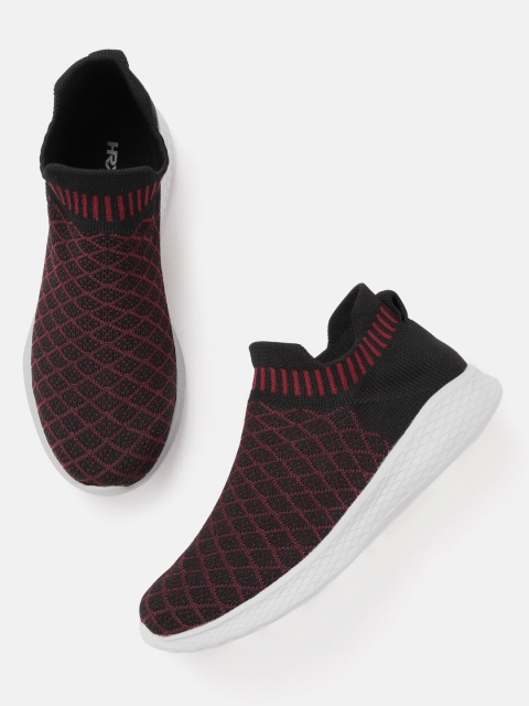 

HRX by Hrithik Roshan Women Black & Red Woven Design Walking Shoes