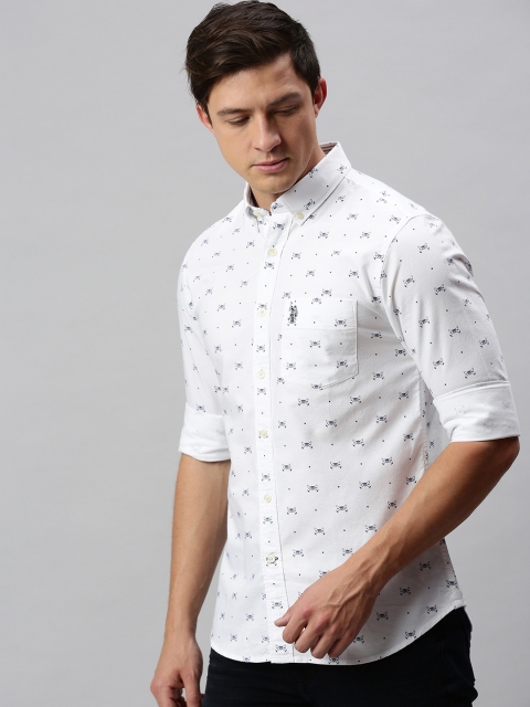 

U.S. Polo Assn. Men White & Blue Tailored Fit Solid Casual Shirt