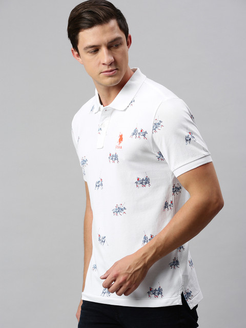 

U.S. Polo Assn. Men White & Blue Printed Polo Collar T-shirt