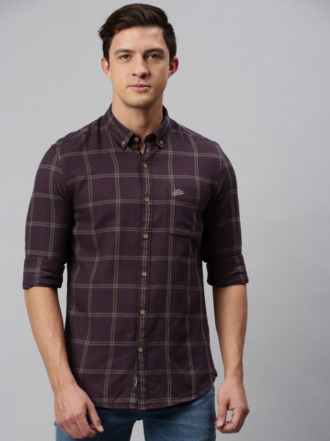 

U.S. Polo Assn. Denim Co. Men Mauve & Brown Slim Fit Checked Casual Shirt