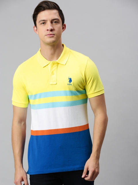 

U.S. Polo Assn. Men Yellow White Striped Polo Collar Pure Cotton T-shirt