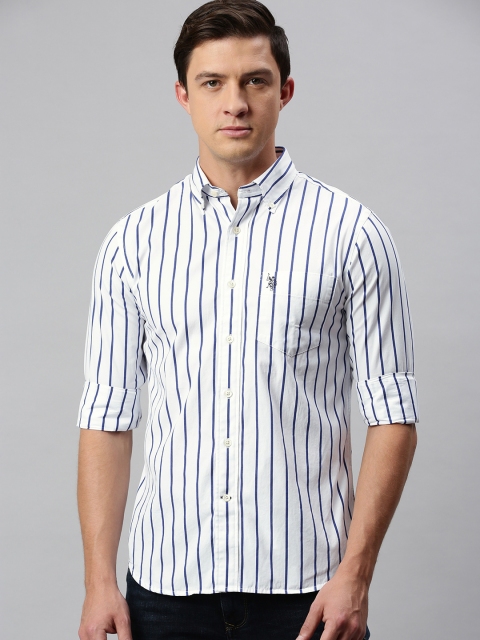 

U.S. Polo Assn. Men Blue & White Tailored Fit Striped Casual Shirt