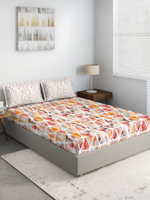 

DDecor Orange & Grey 144 TC King Bedsheet with 2 Pillow Covers