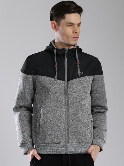

HRX by Hrithik Roshan Grey Melange & Black Hooded Padded Jacket