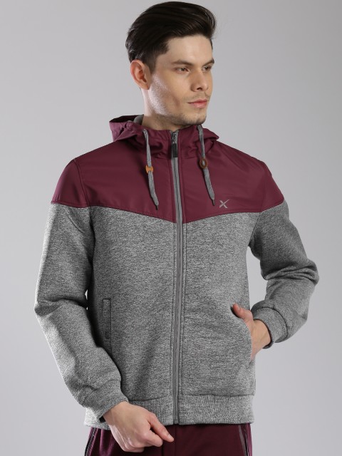 

HRX by Hrithik Roshan Grey Melange & Burgundy Hooded Jacket