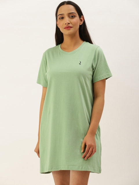 

QUARANTINE Green Pure Cotton Solid T-shirt Nightdress