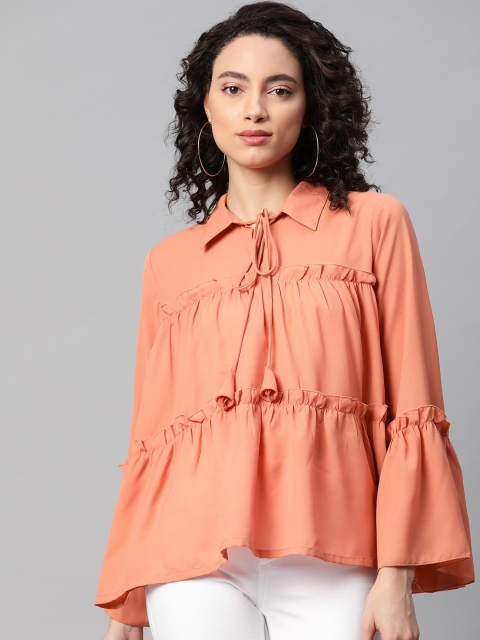 

plusS Peach-Coloured Bell Sleeves Tiered Top