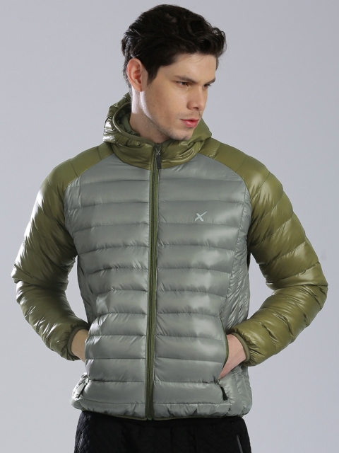 

HRX by Hrithik Roshan Grey & Olive Green Colourblock Puffer Jacket