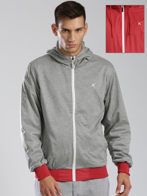 

HRX by Hrithik Roshan Red & Grey Melange Reversible Hooded Jacket