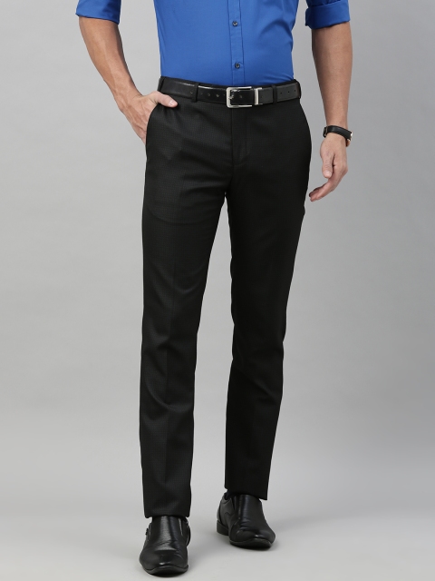 

Raymond Men Black Slim Fit Self Checked Formal Trousers