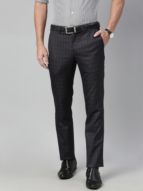 

Raymond Men Black Slim Fit Checked Formal Trousers