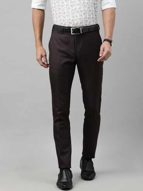 

Raymond Men Burgundy Slim Fit Self Checked Formal Trousers