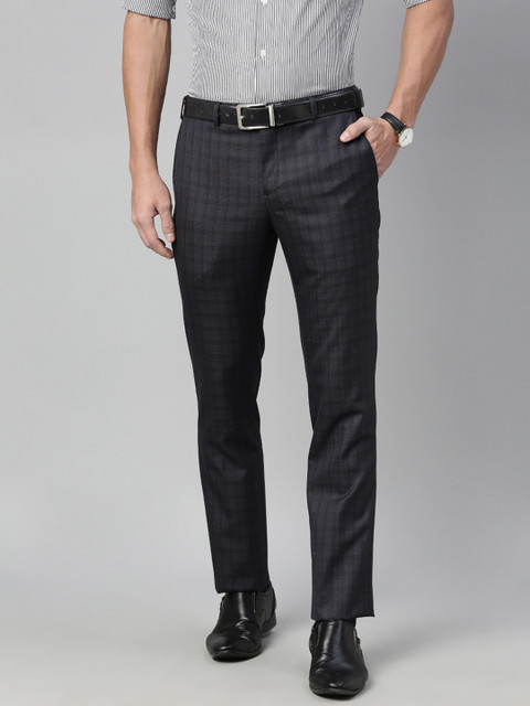 

Raymond Men Navy Blue Slim Fit Checked Formal Trousers