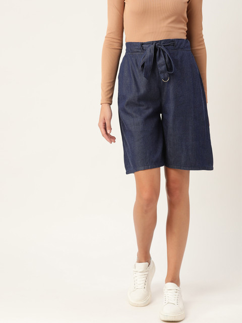 

Chemistry Women Navy Blue High-Rise Denim Shorts