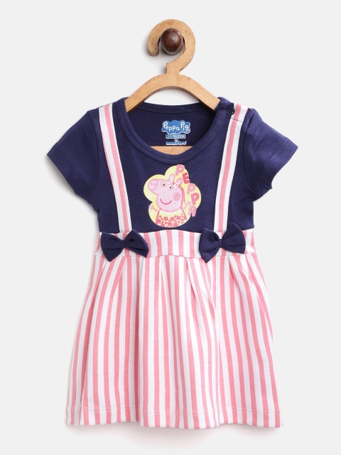 

Moms Love Infant Girls Navy Blue & Pink Pure Cotton Striped A-Line Dress