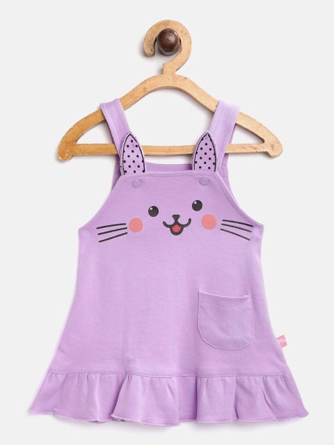 

Moms Love Infant Girls Purple Pure Cotton Printed Pinafore Dress with Pocket Detail
