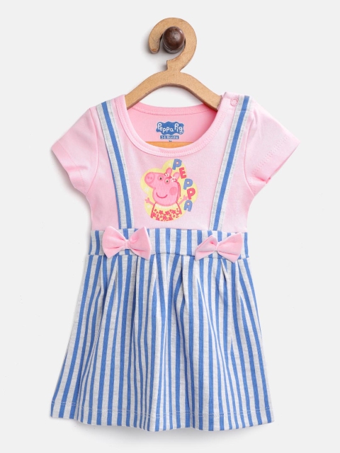 

Moms Love Infant Girls Pink & Blue Pure Cotton Striped A-Line Dress