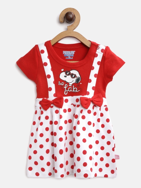 

Moms Love Infant Girls Red & White Pure Cotton Polka Dots Printed A-Line Dress