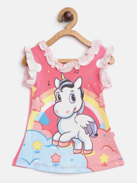 

Moms Love Infant Girls Pink & White Pure Cotton Unicorn Print A-Line Dress