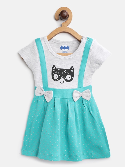 

Moms Love Infant Girls Sea Green & Grey Melange Cotton Ditsy Dots Print A-Line Dress