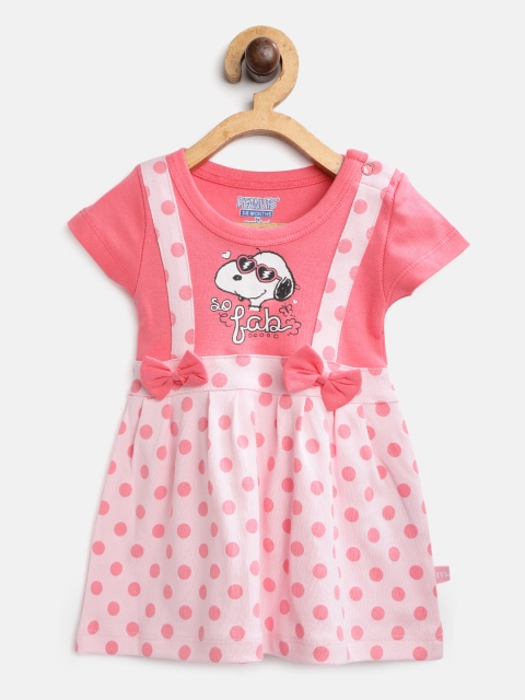 

Moms Love Infant Girls Pink Pure Cotton Polka Dots & Snoopy Print A-Line Dress