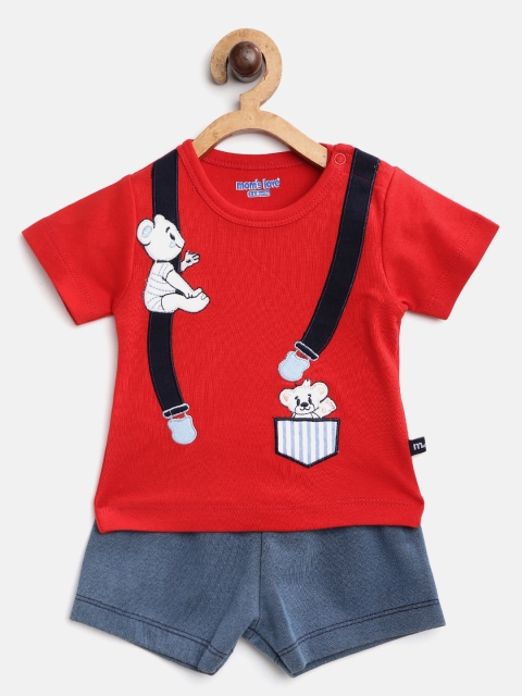 

Moms Love Infant Boys Red & Blue Pure Cotton Applique T-shirt with Shorts