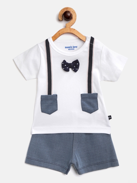 

Moms Love Infant Boys White Pure Cotton Solid T-shirt with Shorts