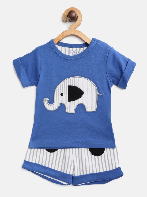 

Moms Love Infant Boys Blue & White Pure Cotton Applique T-shirt with Shorts