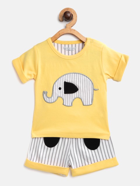 

Moms Love Infant Boys Yellow & White Pure Cotton Applique T-shirt with Shorts