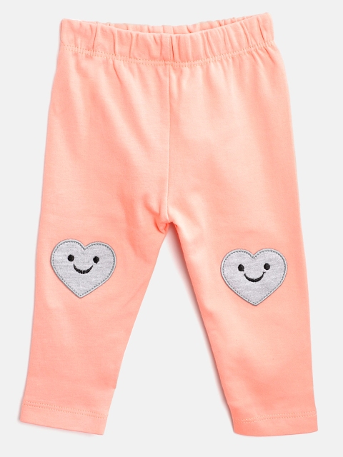 

Moms Love Infant Girls Peach-Coloured Heart Applique Detail Pure Cotton Leggings