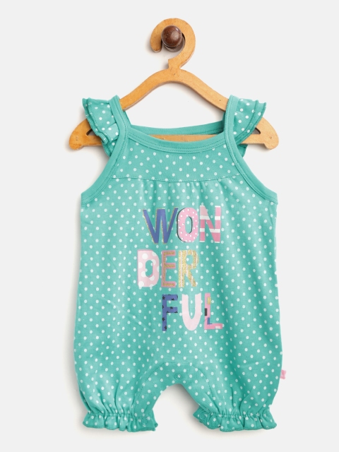 

Moms Love Infant Girls Sea Green & White Ditsy Dot Print Pure Cotton Rompers