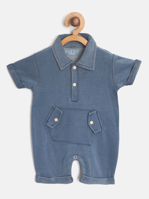

Moms Love Infant Boys Blue Solid Pure Cotton Rompers