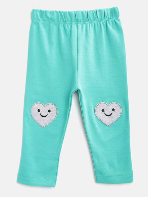 

Moms Love Infant Girls Sea Green Pure Cotton Heart Applique Ankle-Length Leggings