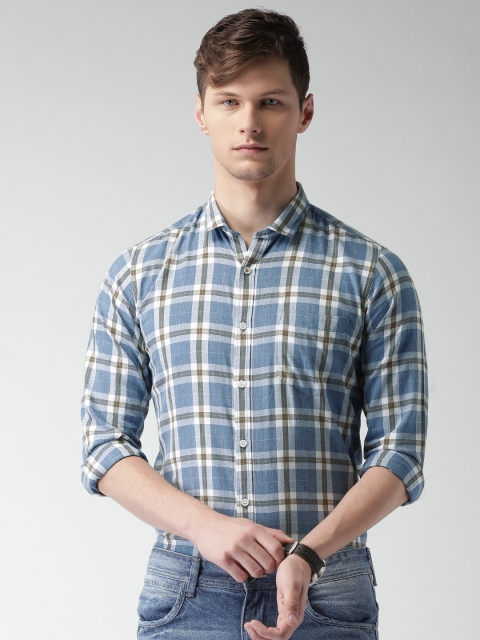 

Mast & Harbour Men Blue & White Checked Casual Shirt