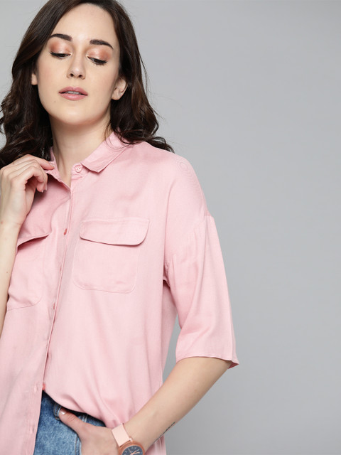 

Harvard Women Pink Regular Fit Solid Casual Shirt